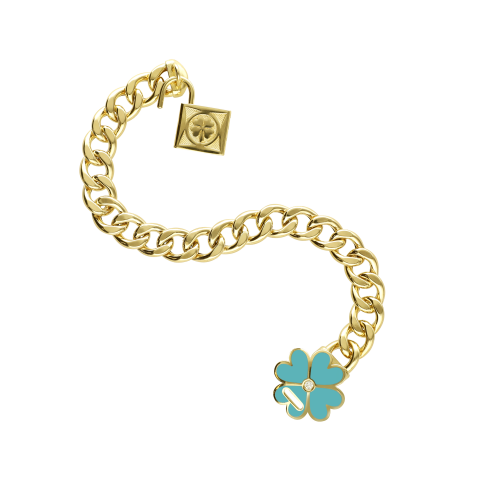 Altın Gri/Turkuaz  Yonca Mineli Dilek Kilit Bileklik