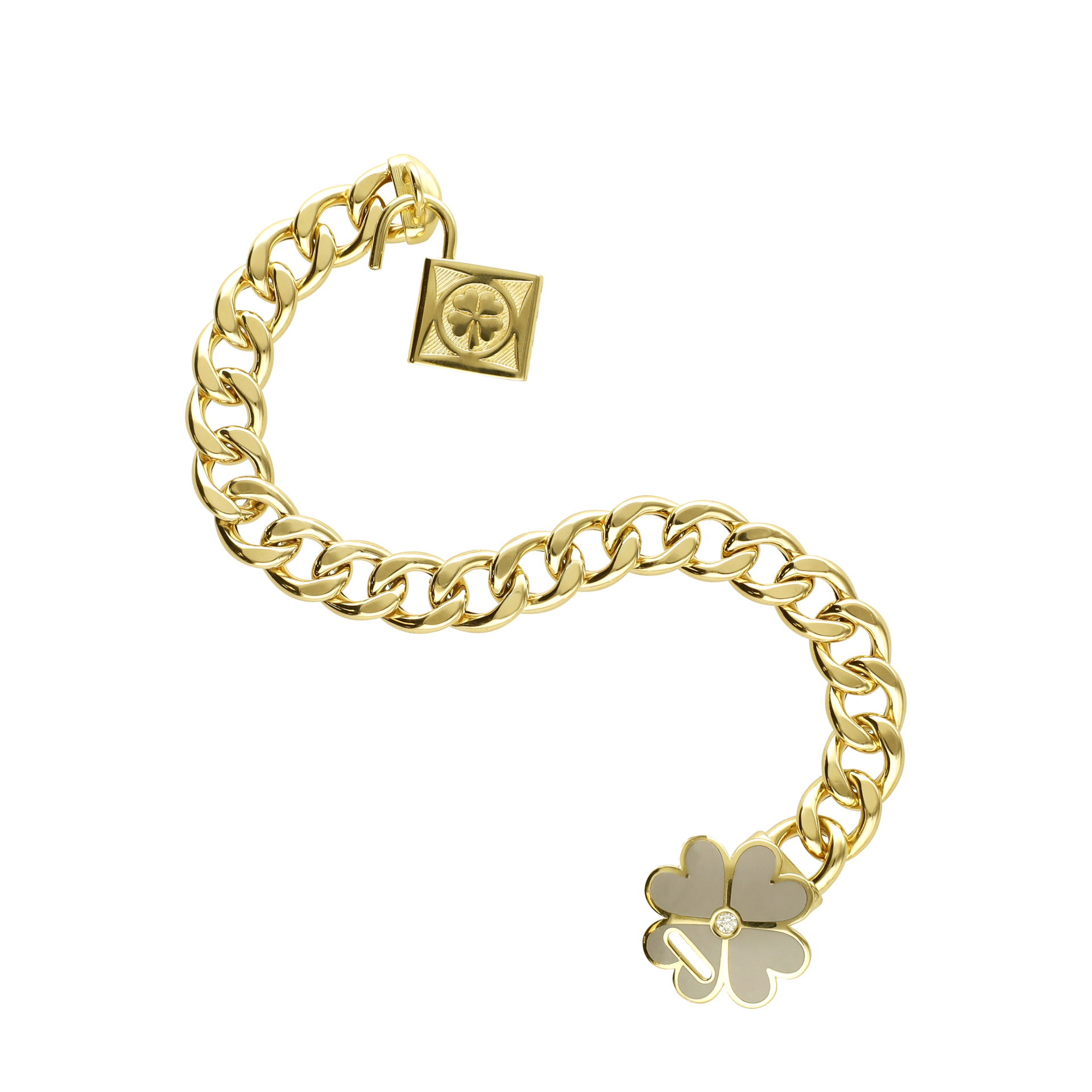 Altın Gri/Turkuaz  Yonca Mineli Dilek Kilit Bileklik