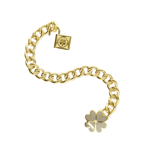 Altın Gri/Turkuaz  Yonca Mineli Dilek Kilit Bileklik