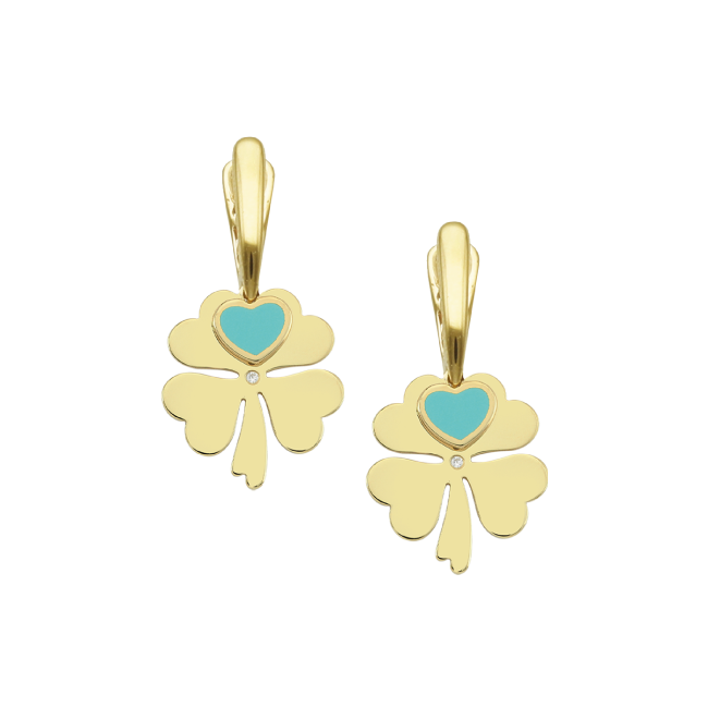 Sallantılı Turkuaz Kalpli Yonca Küpe