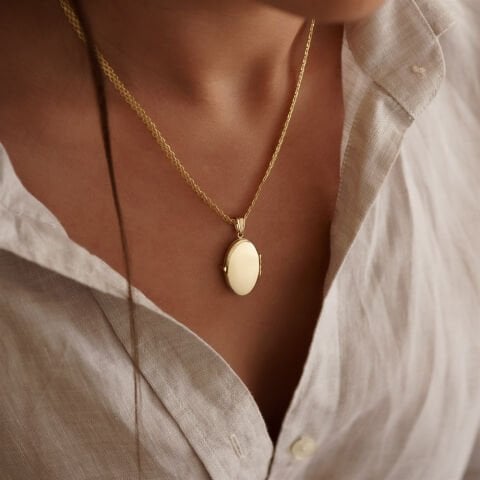 Büyük Boy Oval Madalyon Altın Uç