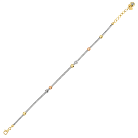 İtalyan Örme Beyaz Altın Üç Renk Dorika Bileklik