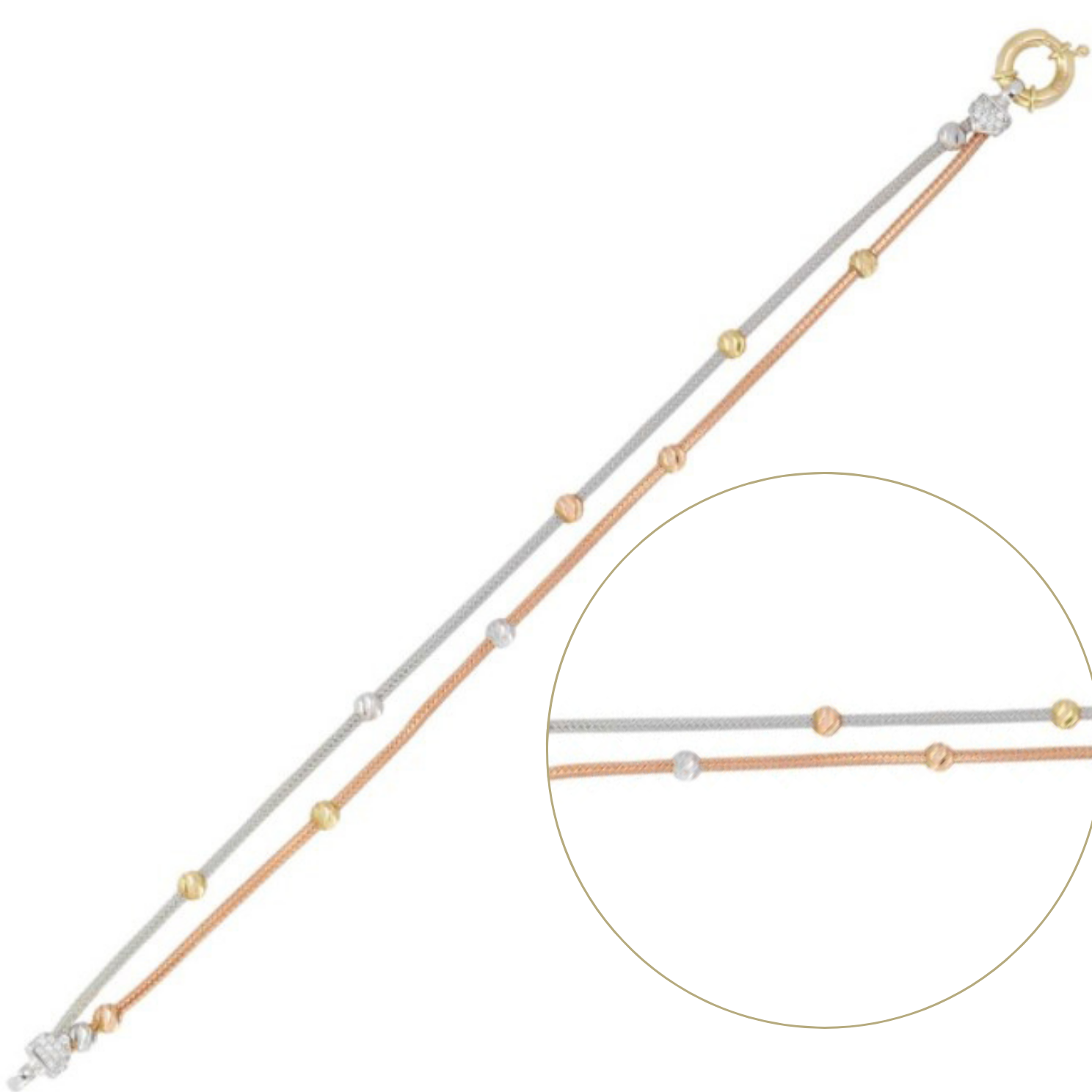 Örme İki Sıra İki Renk Dorikalı Altın Bileklik