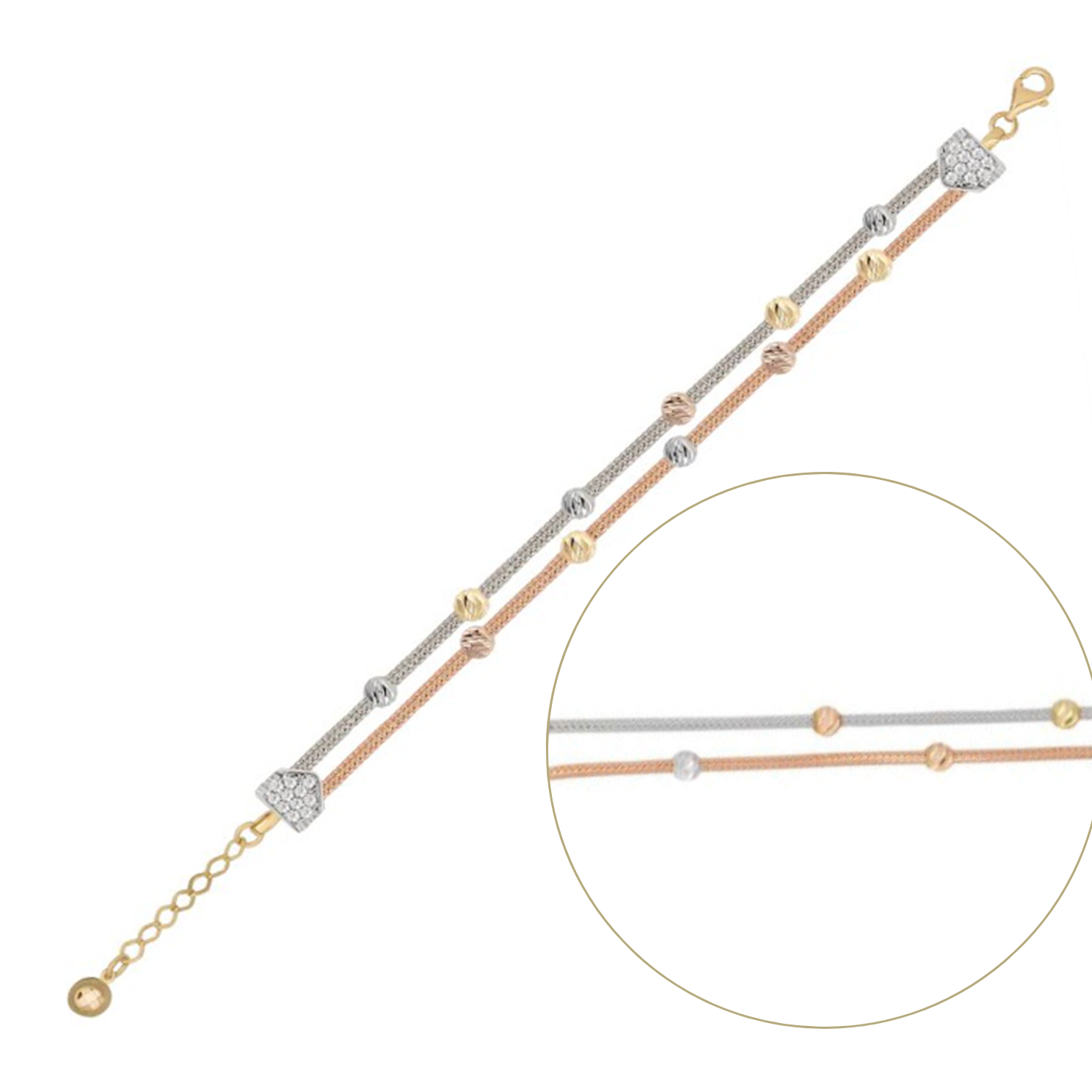 Örme İki Sıra İki Renk Dorikalı Altın Bileklik