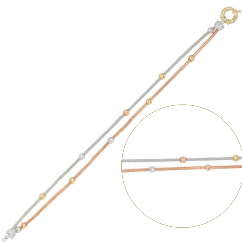 Örme İki Sıra İki Renk Dorikalı Altın Bileklik