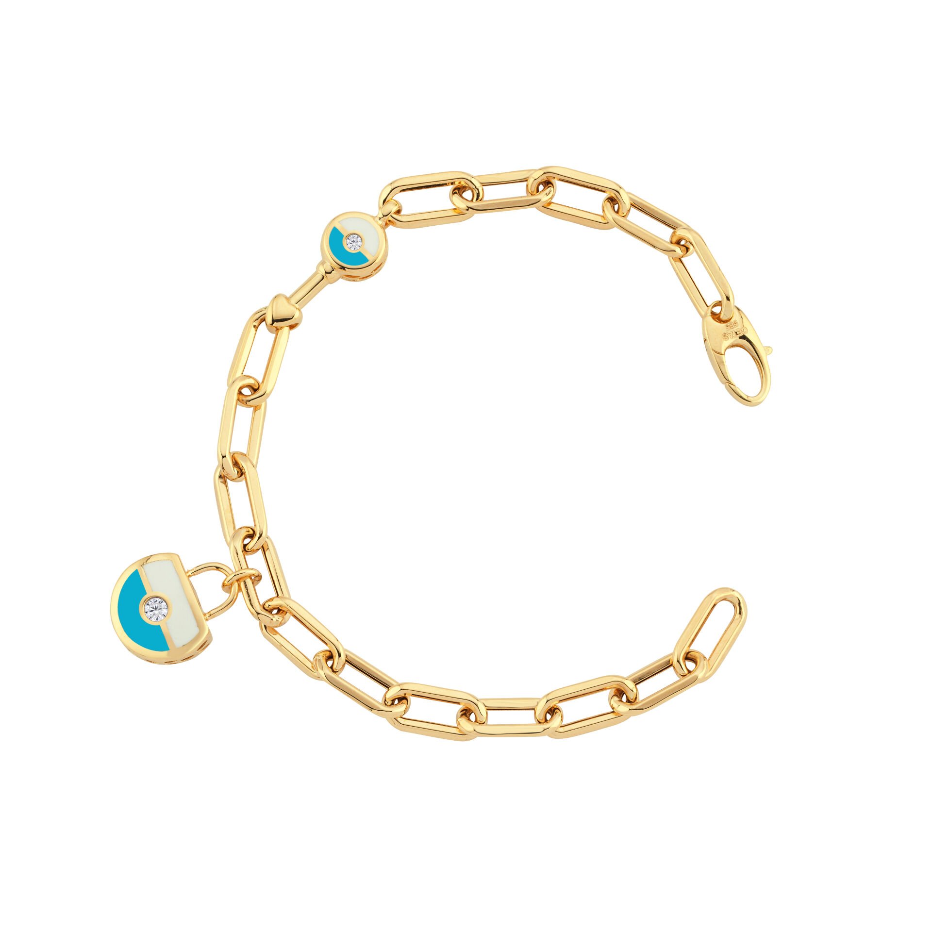 Altın Turkuaz-Beyaz Mine Kilitli Dilek Bilekliği