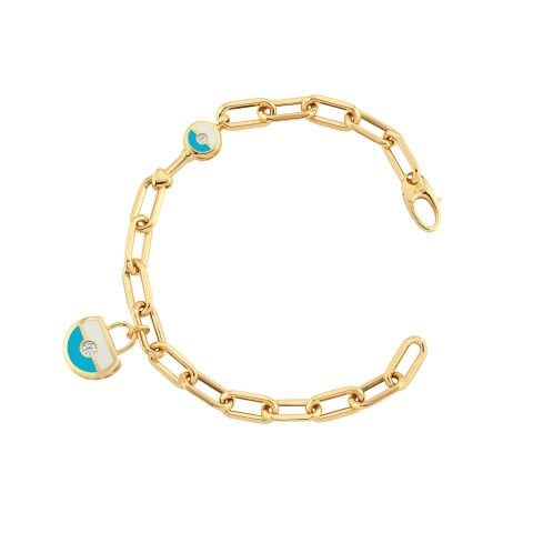 Altın Turkuaz-Beyaz Mine Kilitli Dilek Bilekliği