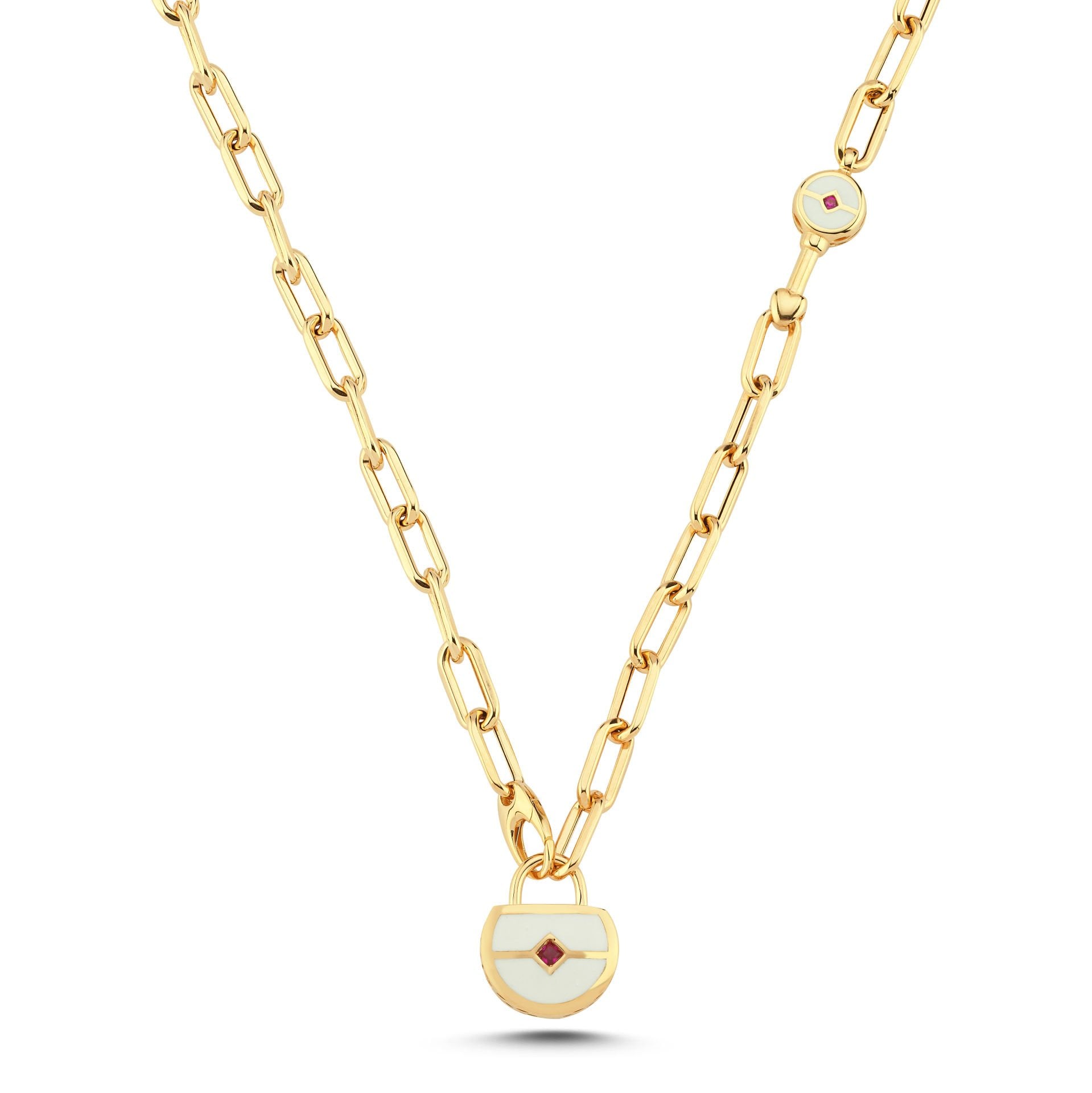 Altın Beyaz Fosforlu Mine Kilitli Dilek Kolyesi