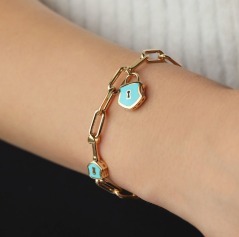 Turkuaz Mine Kilitli Dilek Bilekliği