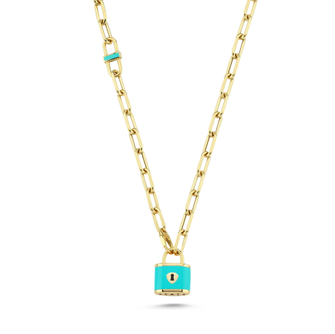 Altın Turkuaz Mineli Dilek Kolyesi