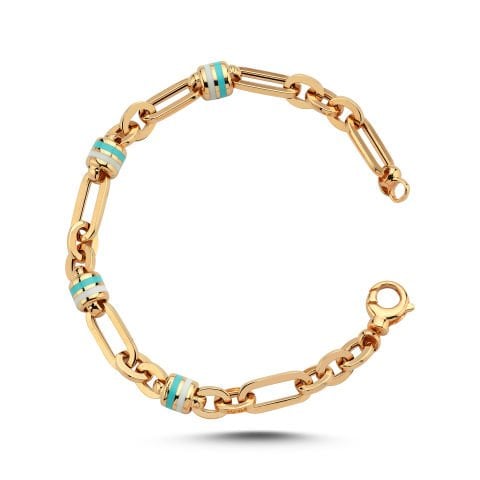 Altın Minima Turkuaz-Beyaz Mineli Bileklik