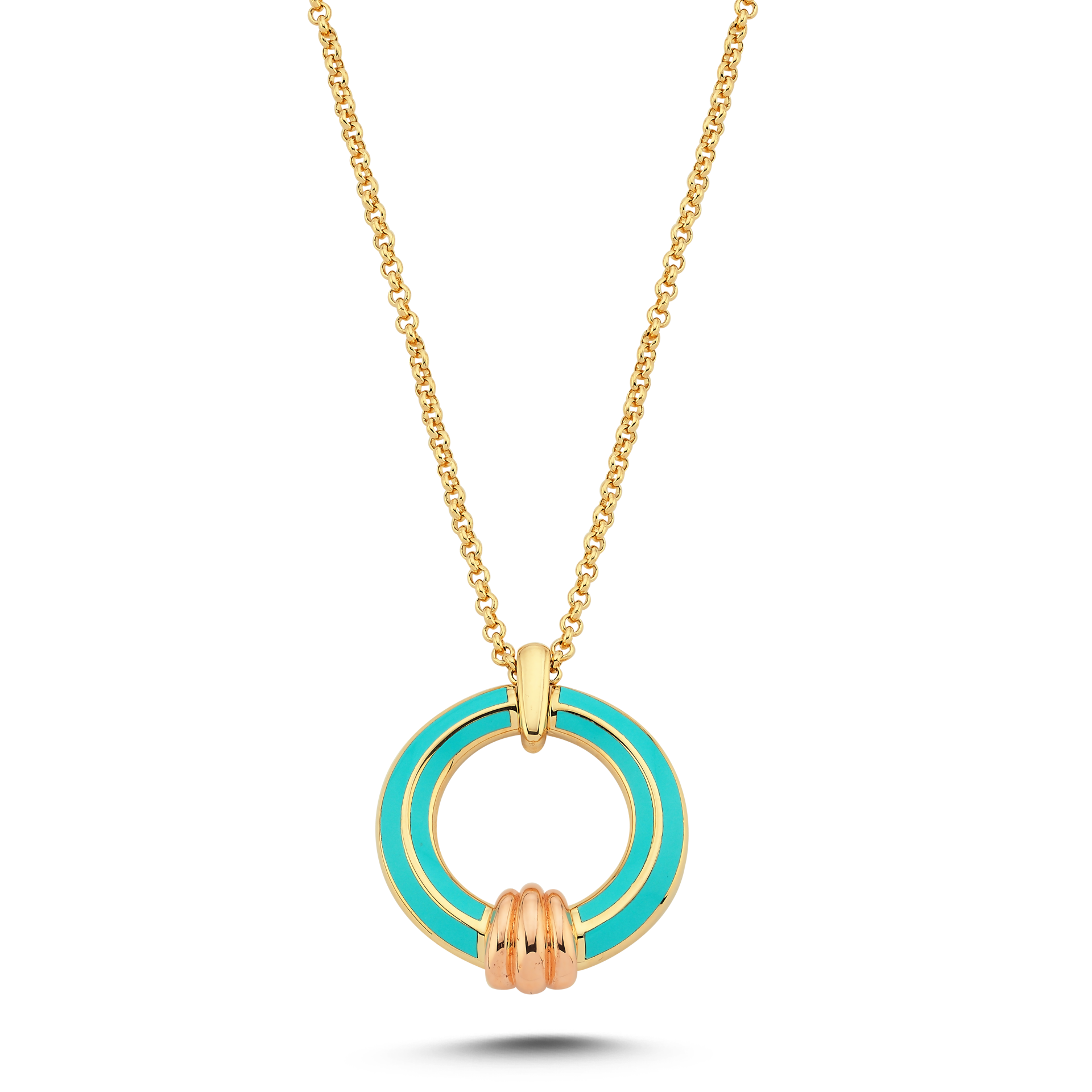 Eterna Sarı-Rose Altın Turkuaz Mineli Kolye