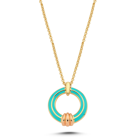 Eterna Sarı-Rose Altın Turkuaz Mineli Kolye