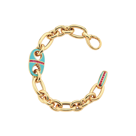 Altın Turkuaz Mineli Magenta Taşlı Eterna Bileklik