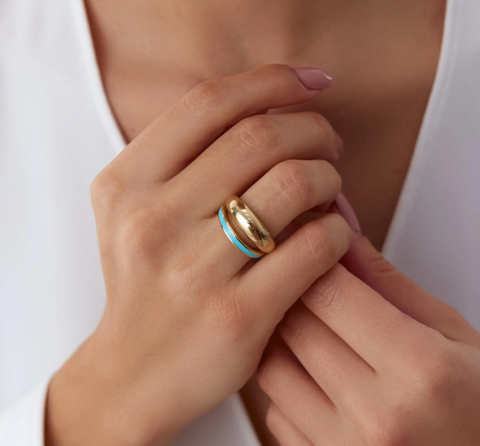 Altın Turkuaz Mineli Eterna Yüzük