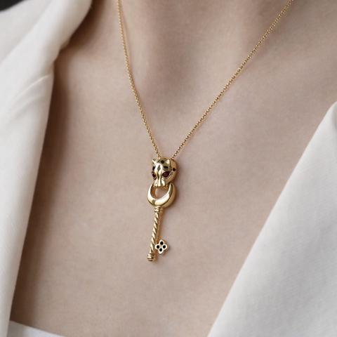 Eterna Sarı Altın Panter Anahtar Kolye