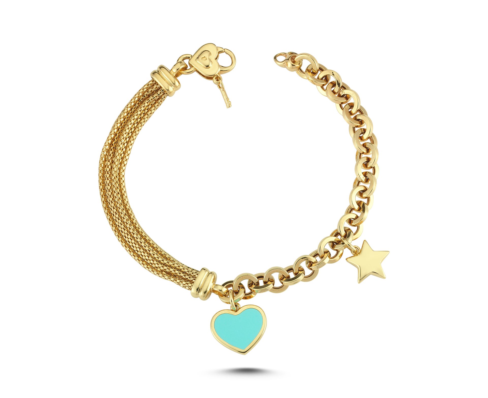 Altın Mavi Mineli ve Kalpli Bileklik