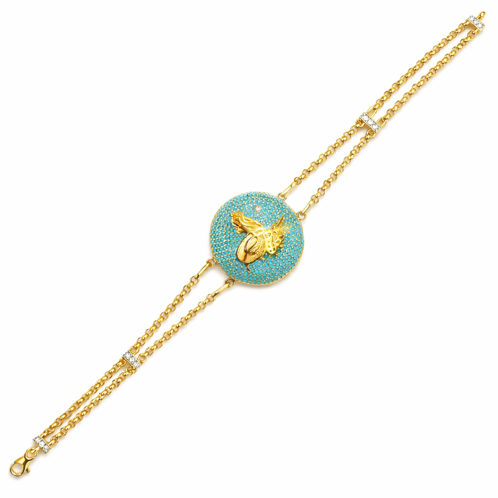 Turkuaz Altın Tuğralı Bileklik
