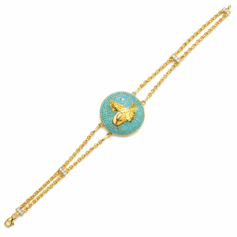 Turkuaz Altın Tuğralı Bileklik