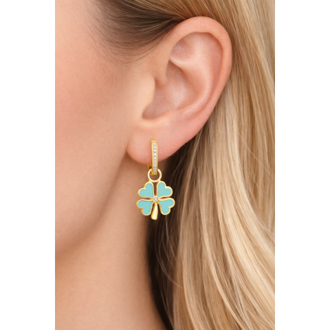 Yonca Turkuaz Altın Küpe