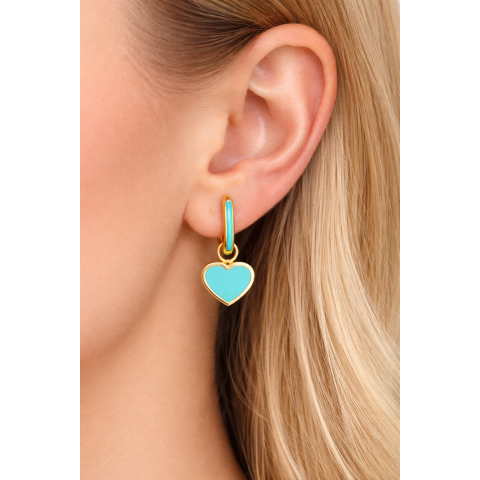 Kalplı Turkuaz Altın Küpe