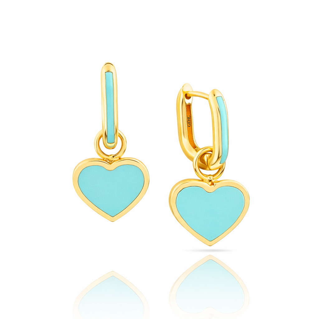 Kalplı Turkuaz Altın Küpe