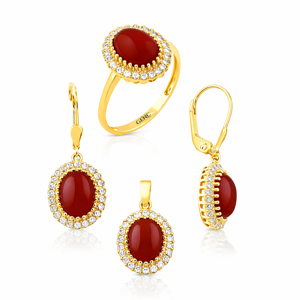 Altın Akik Taşlı 3'lü Set