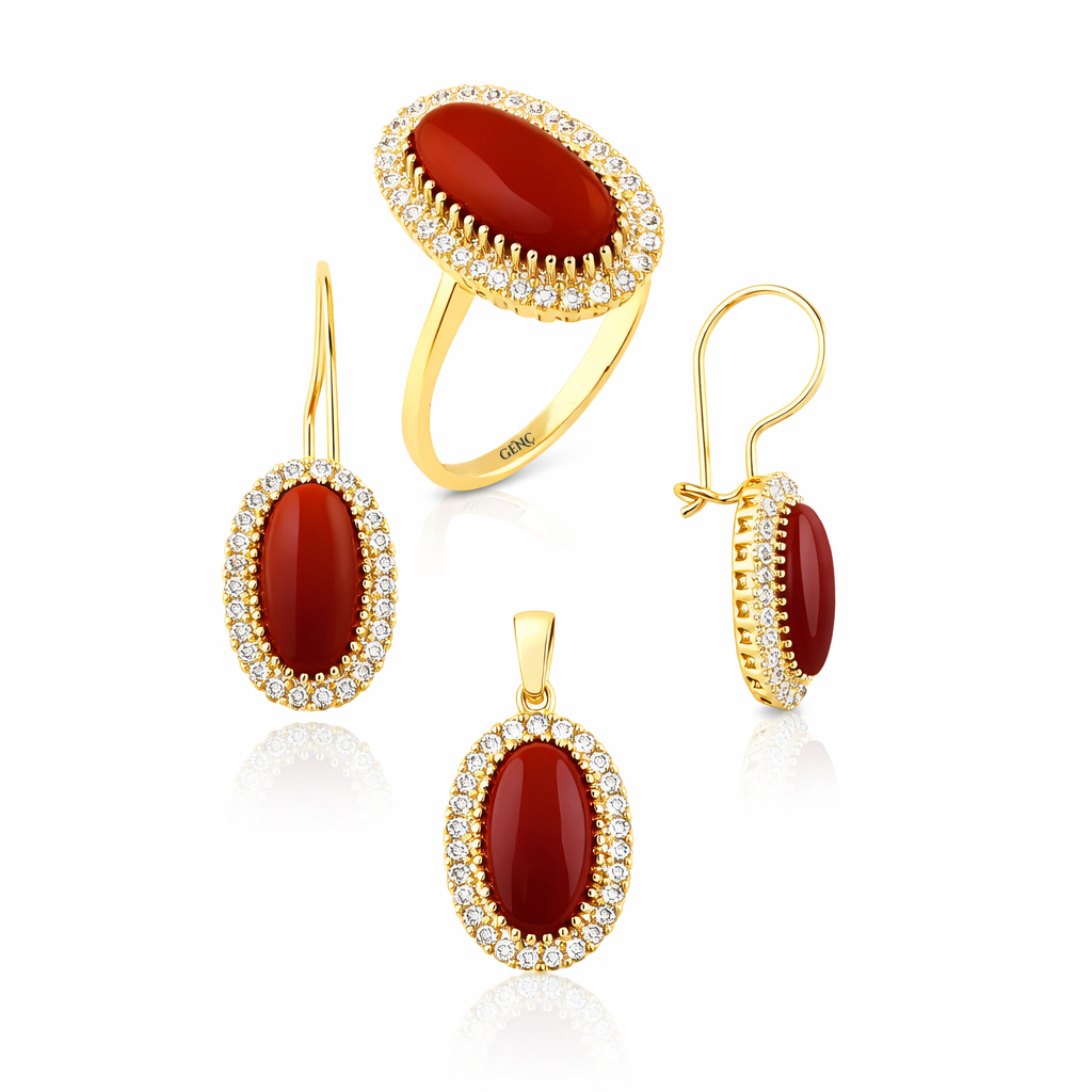 Altın Akik Taşlı 3'lü Set