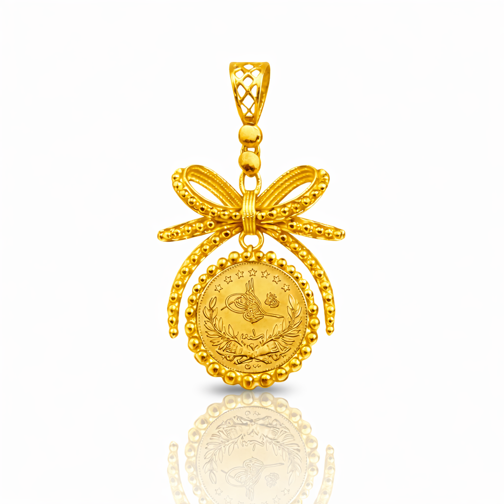 22 Ayar Fiyonklu Reşat Çeyrek Baskılı Altın Kolye Ucu