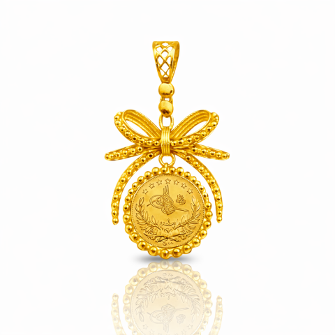22 Ayar Fiyonklu Reşat Çeyrek Baskılı Altın Kolye Ucu