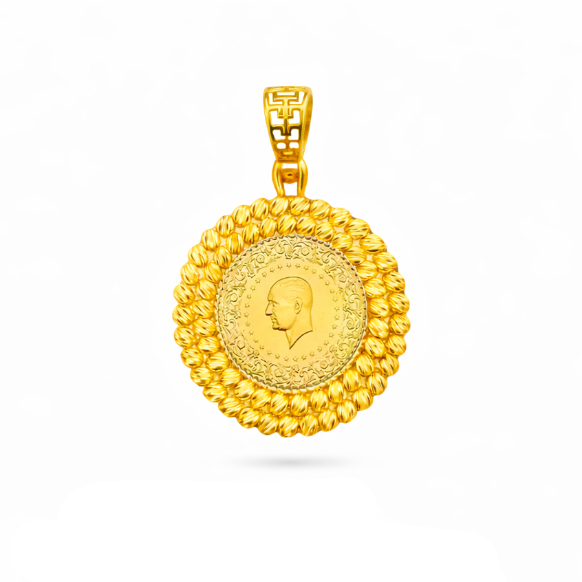 22 Ayar İki Sıra Dorikalı Çeyrek Altın Kolye Ucu