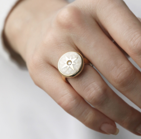 Altın Sedef Mineli Polaris Yüzük