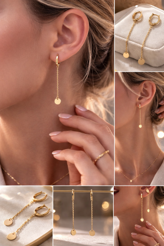 Sallantılı Pullu Altın Küpe