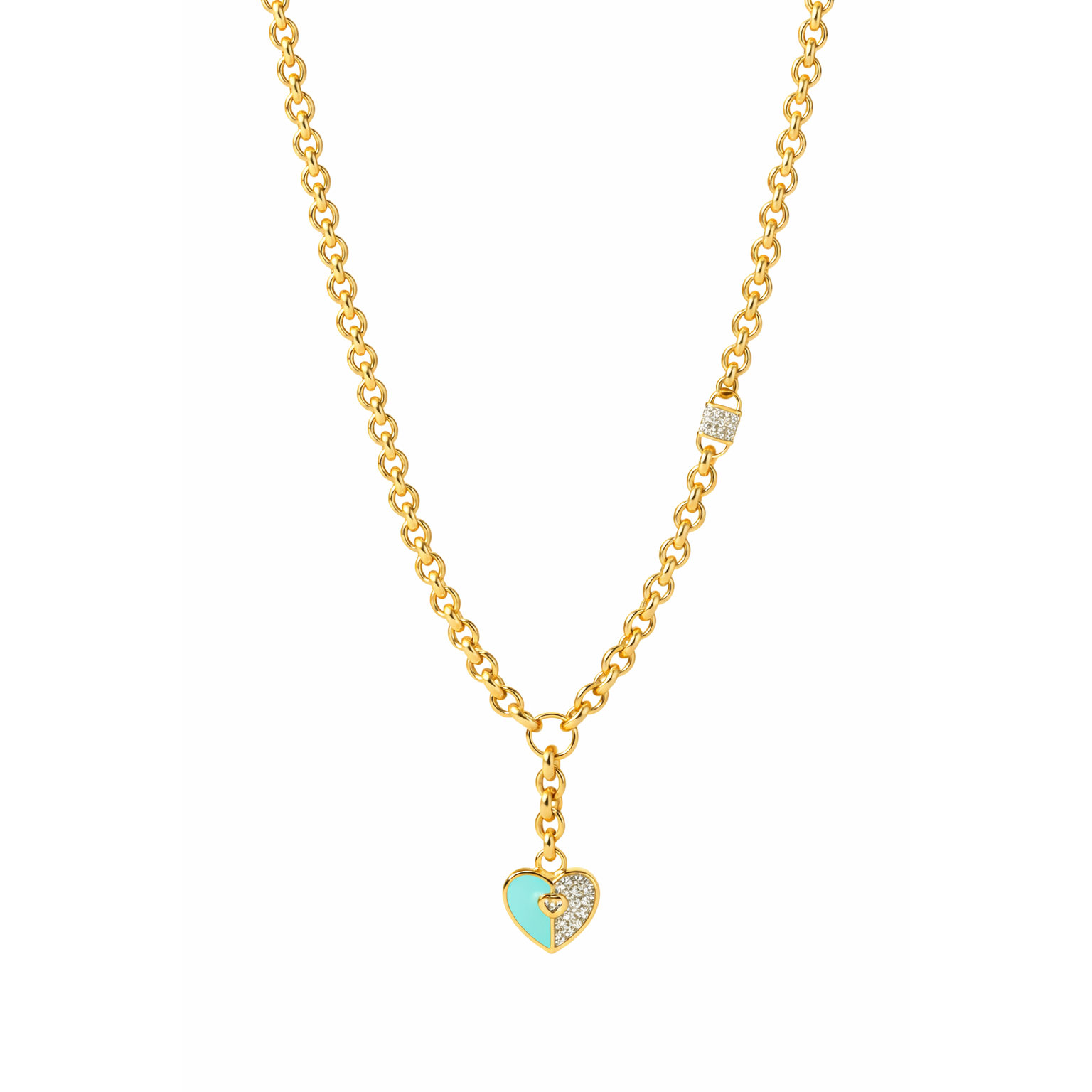 Altın Turkuaz Kalp Kolye