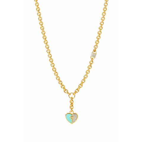 Altın Turkuaz Kalp Kolye