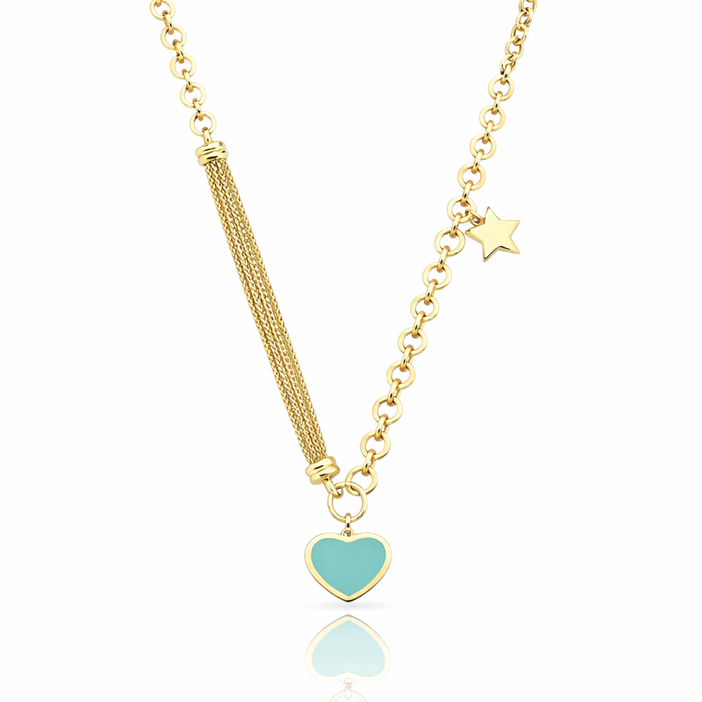 Eterna Blue Charm Kalp ve Yıldız Altın Kolye