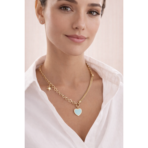 Eterna Blue Charm Kalp ve Yıldız Altın Kolye