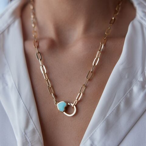 Eterna Altın Kolye Turkuaz Mineli