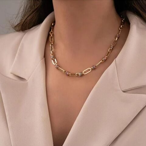 Eterna Sarı Altın Taşlı Kolye