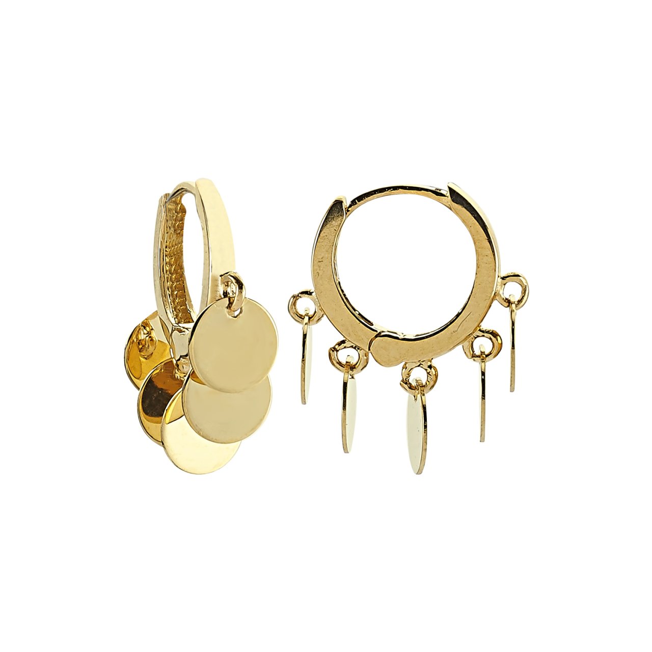 Altın Sıralı Yuvarlak Beş Pullu Küpe