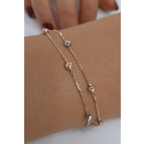 İtalyan Üç Renk İki Sıra Dorika Altın Bileklik