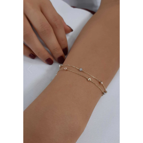 İtalyan Üç Renk İki Sıra Dorika Altın Bileklik