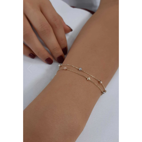 İtalyan Üç Renk İki Sıra Dorika Altın Bileklik