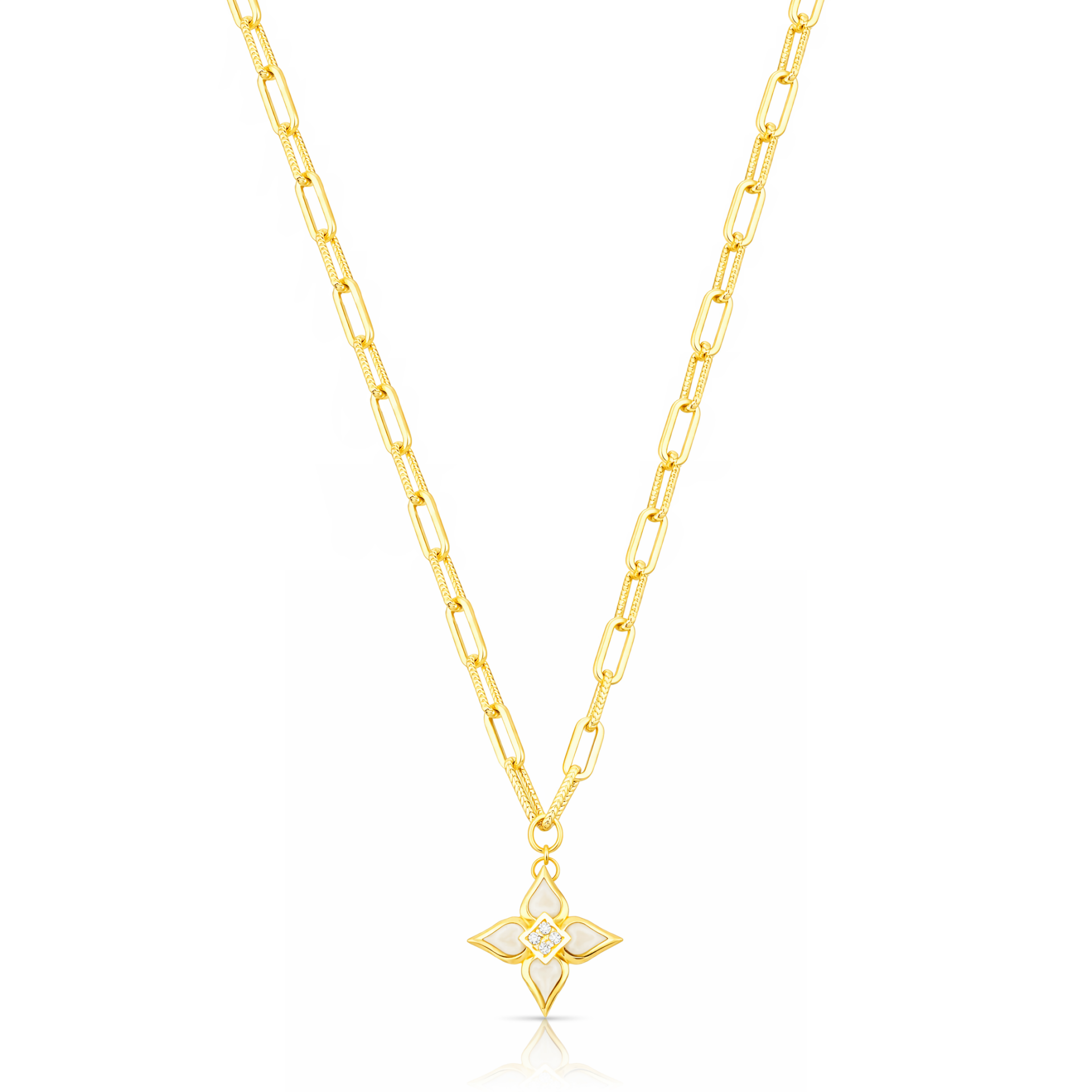 Sedef Mineli Lotus Altın Kolye