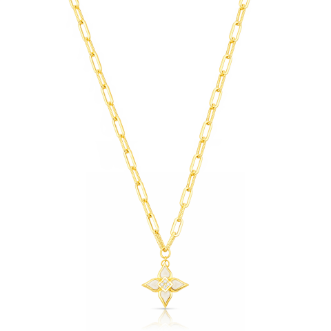 Sedef Mineli Lotus Altın Kolye