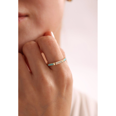 Altın Turkuaz-Beyaz Mineli Yüzük