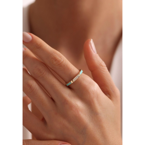 Altın Turkuaz-Beyaz Mineli Yüzük