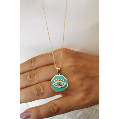Altın Göz Turkuaz Mineli Kolye Ucu