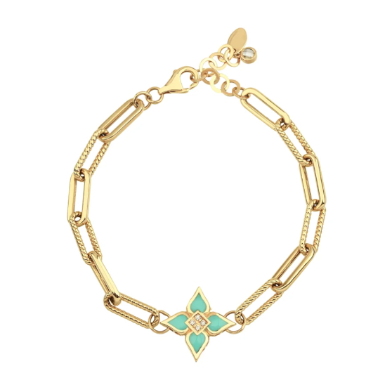 Turkuaz Mineli Lotus Altın Bileklik