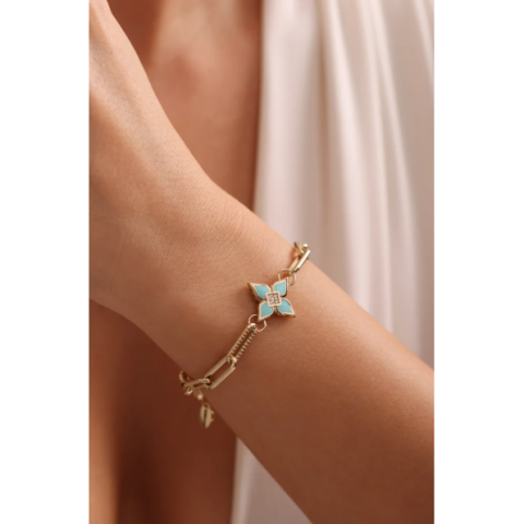 Turkuaz Mineli Lotus Altın Bileklik